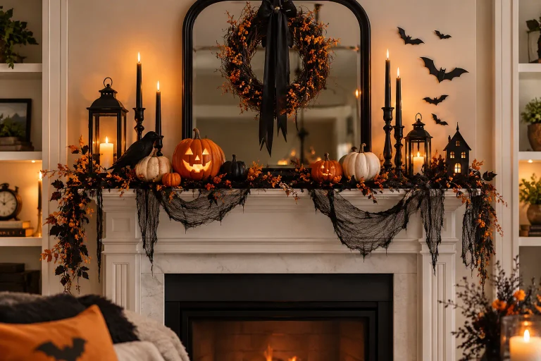 30+ Halloween Mantel Ideas to Style Your Fireplace This Spooky Season